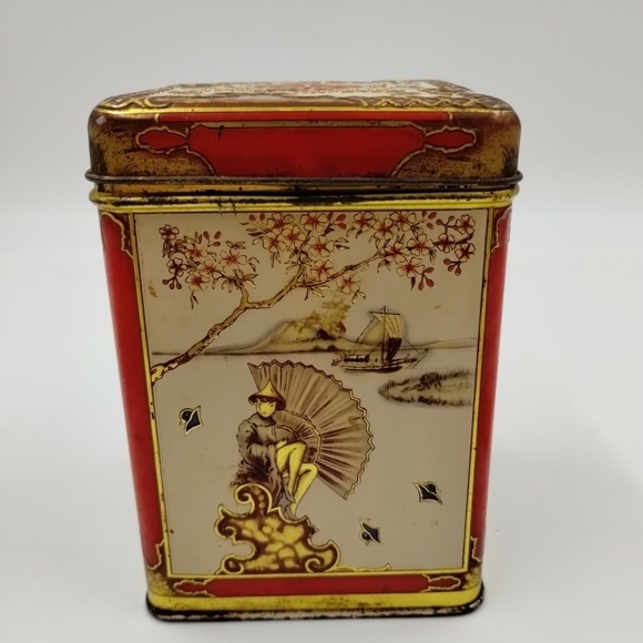 Chinese Oriental Design Tin Hinged Box Made in Holland Lithograph Vintage - Picture 1 of 14